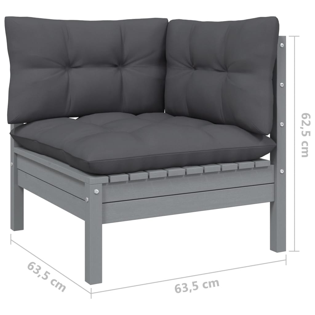 8 pcs garden furniture with solid gray pine wood cushions