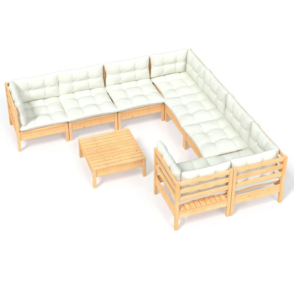 9 pcs garden furniture with pine wood cream cushions