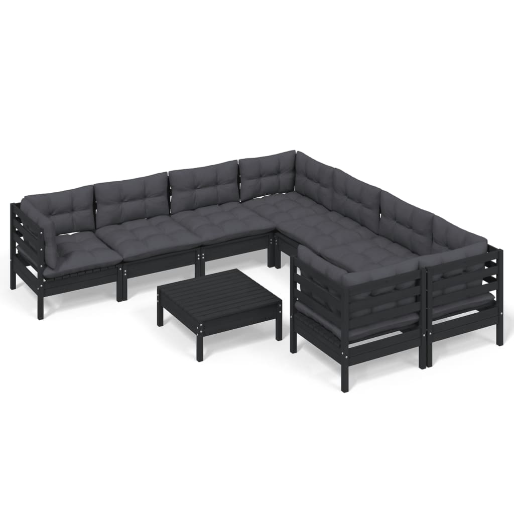 9 pcs garden furniture with black pine wood cushions