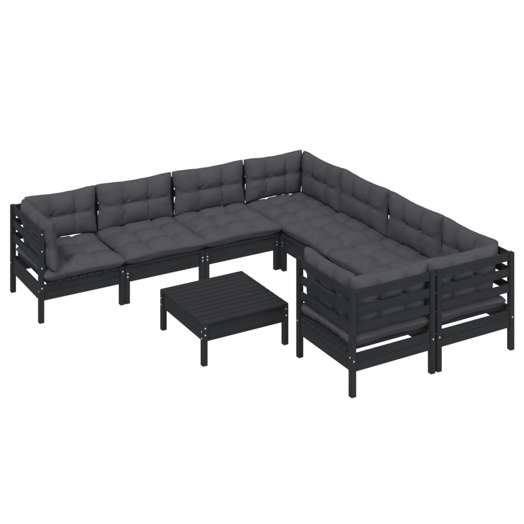 9 pcs garden furniture with black pine wood cushions