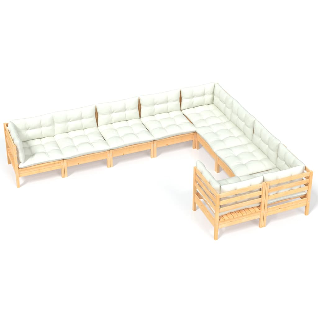 9 pcs garden furniture with pine wood cream cushions