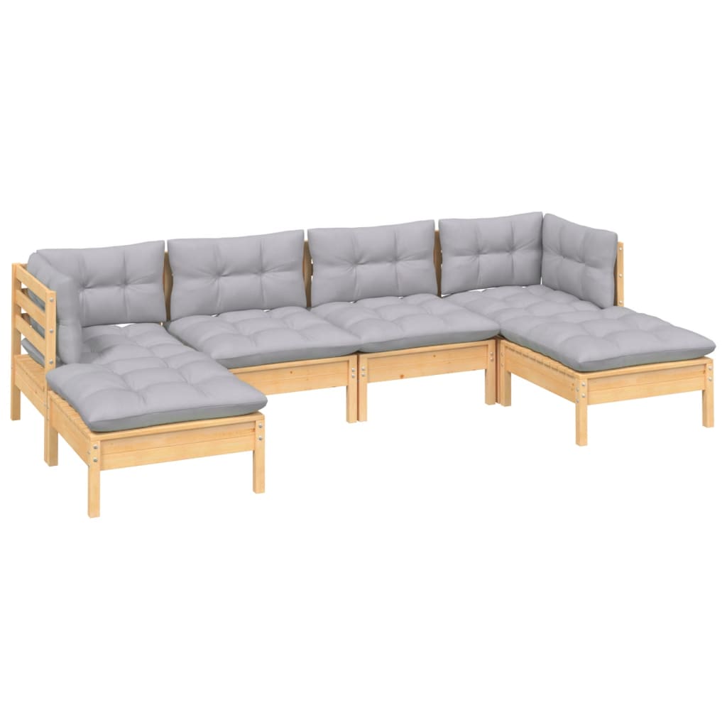 6 pcs garden furniture with gray pine wood cushions