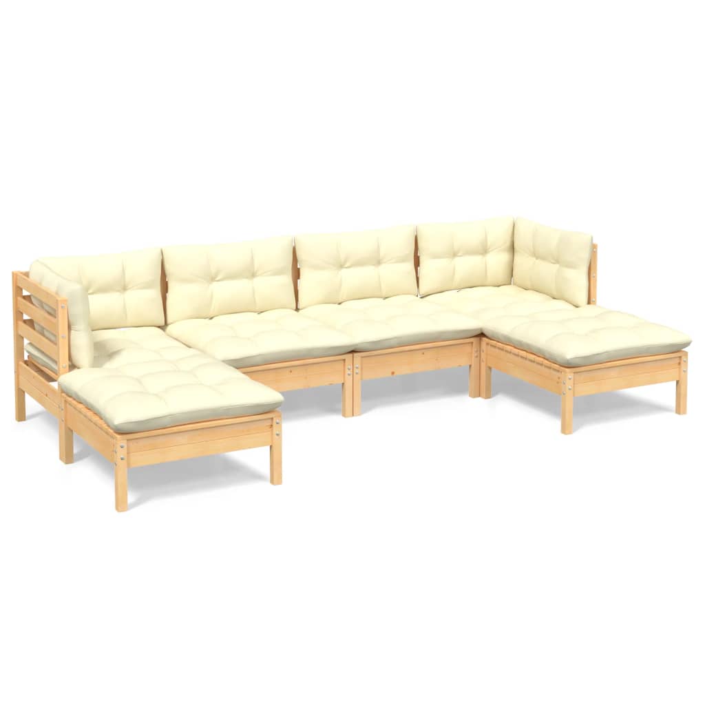 6 pcs garden furniture with pine wood cream cushions