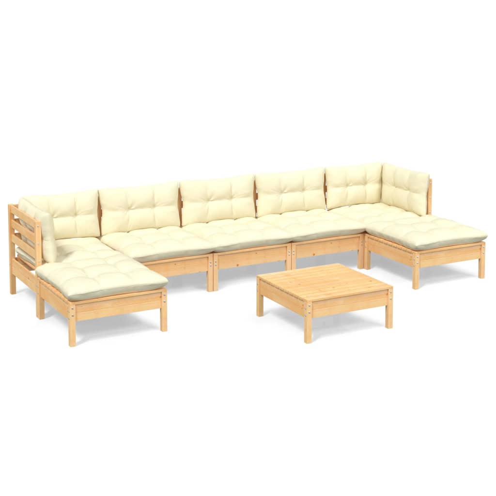 8 pcs garden furniture with pine wood cream cushions