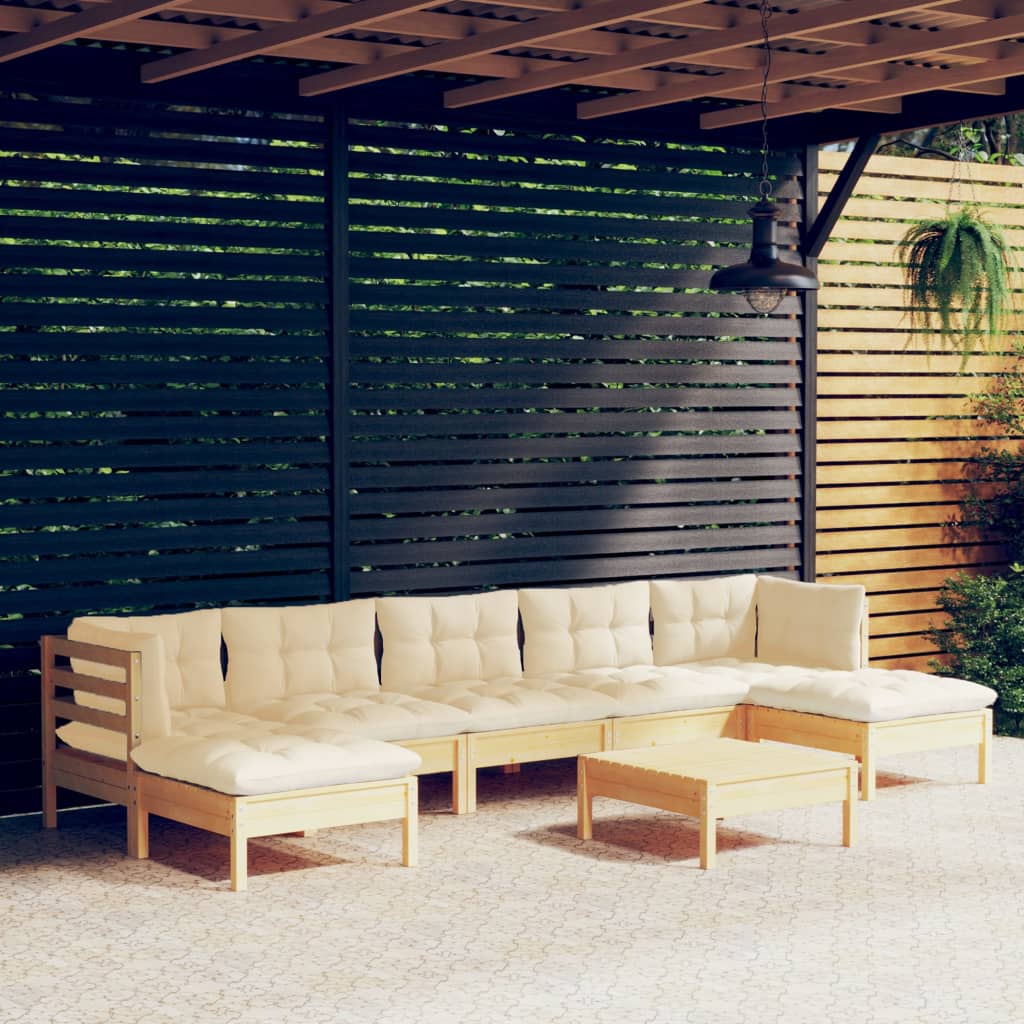 8 pcs garden furniture with pine wood cream cushions