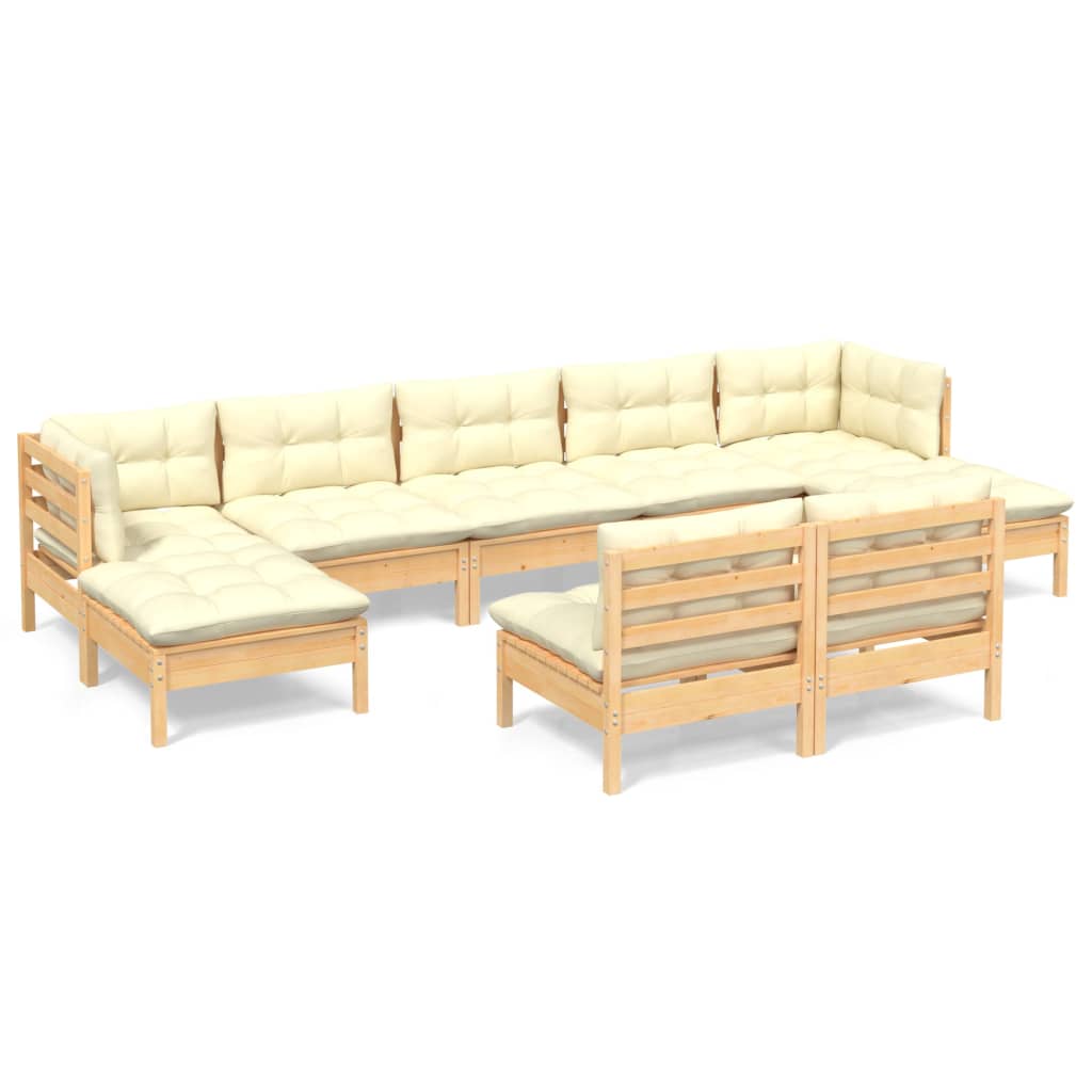 9 pcs garden furniture with pine wood cream cushions