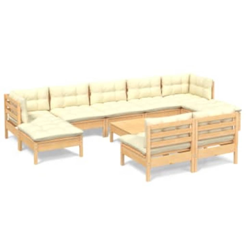 10 pcs garden furniture with pine wood cream cushions