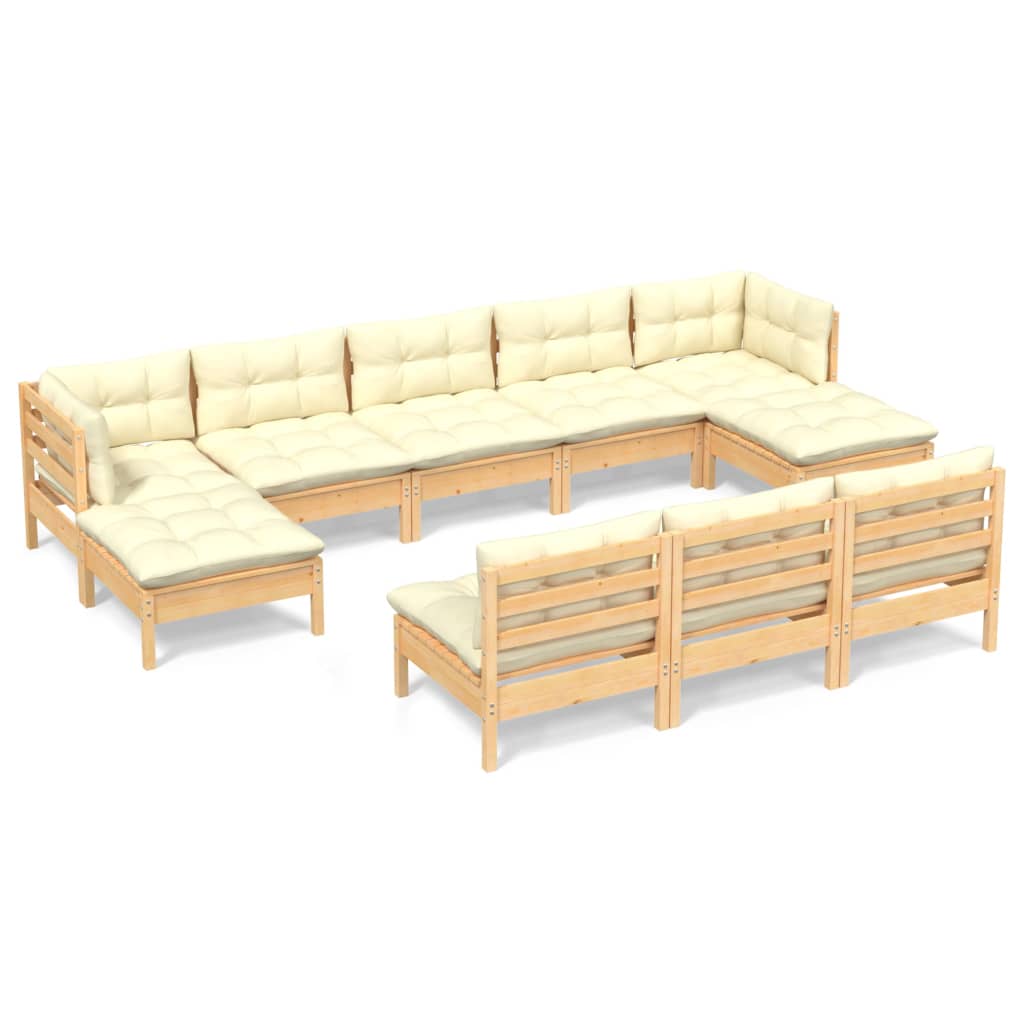 10 pcs garden furniture with pine wood cream cushions