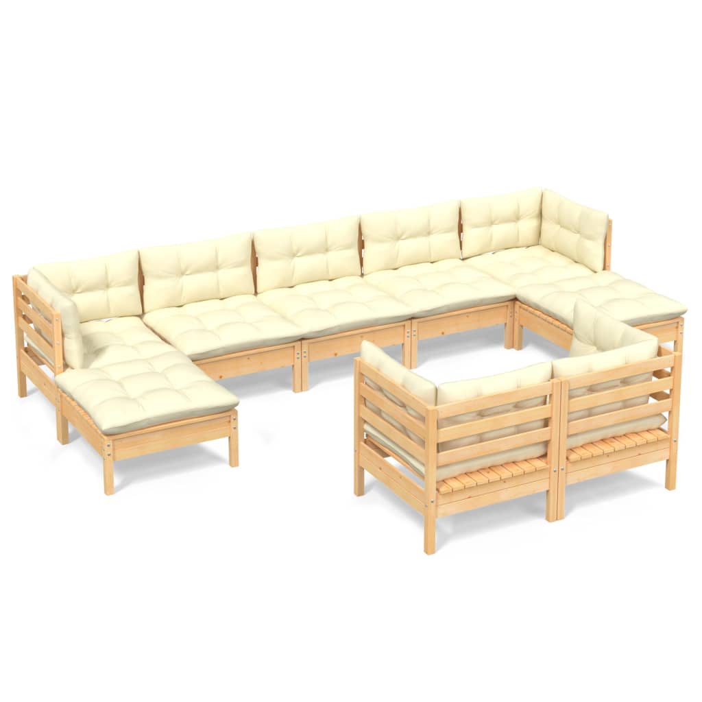 Garden furniture 9 pcs with cushions Solid pine cream