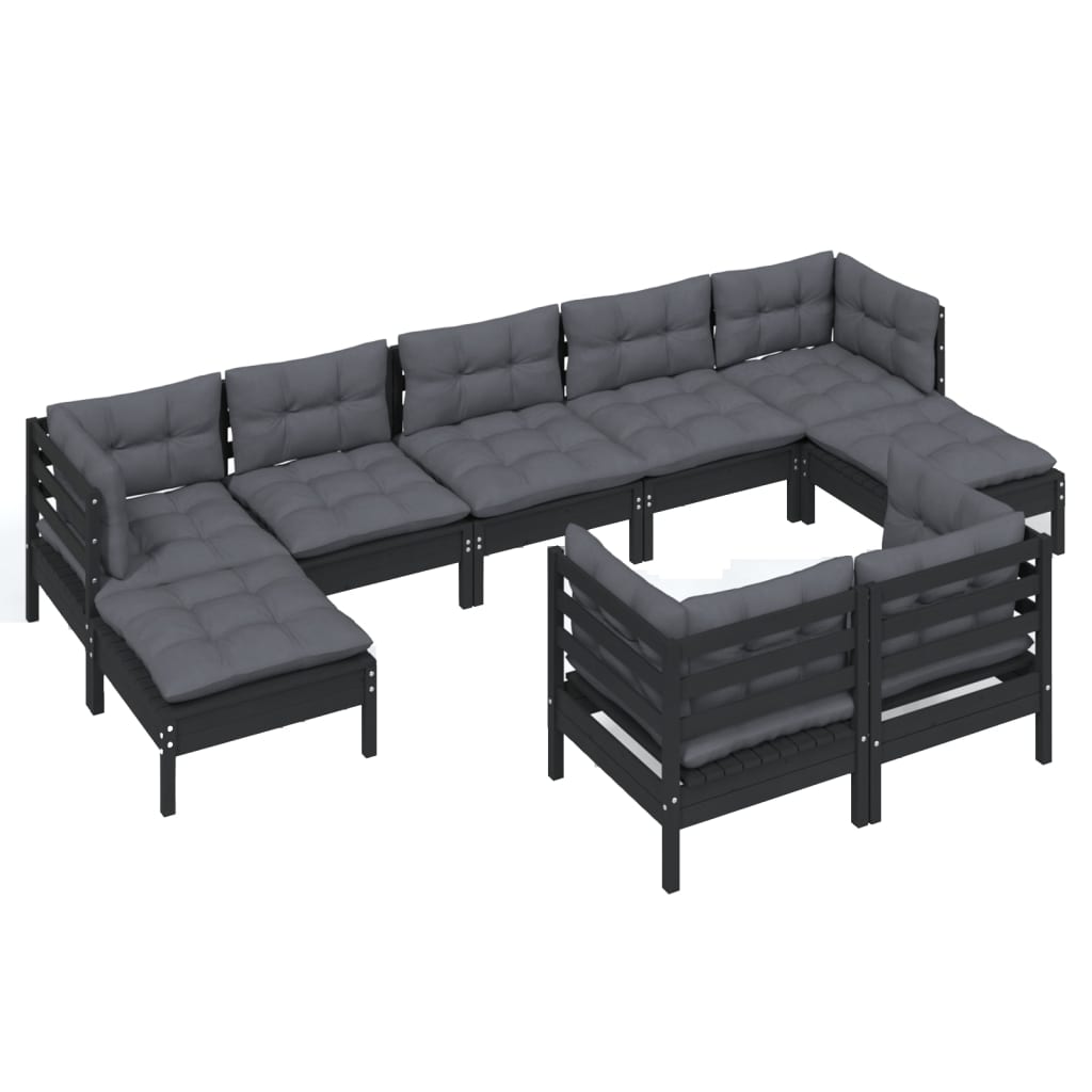 9 pcs garden furniture with black pine wood cushions