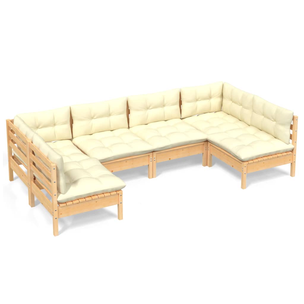 6 pcs garden furniture with cushions of solid pine wood