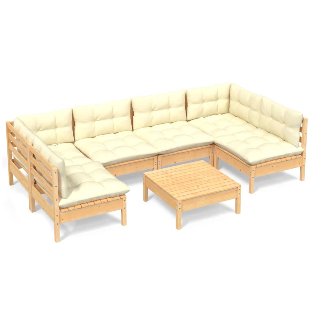 Garden furniture 7 pcs with cushions of solid pine wood