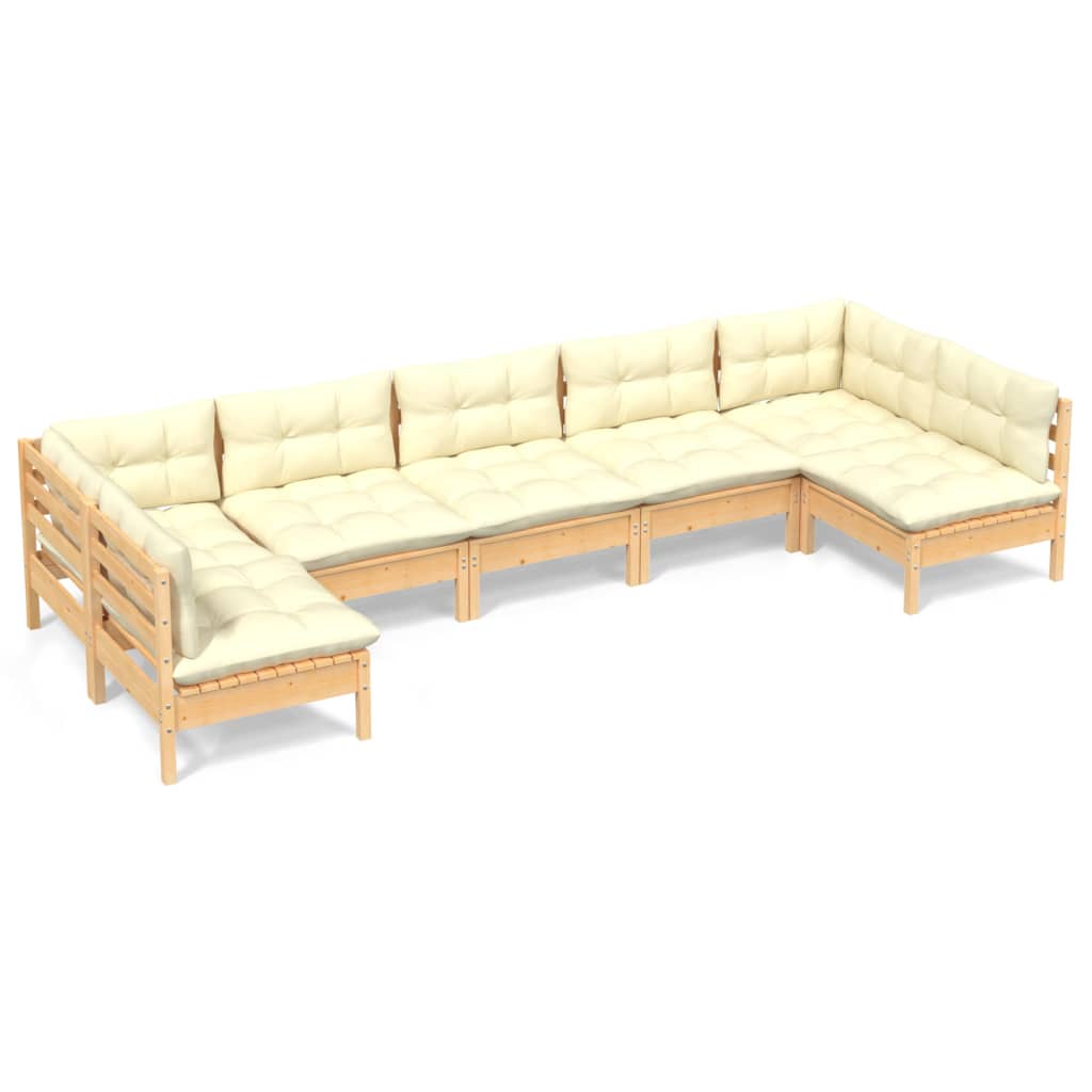 Garden furniture 7 pcs with cushions of solid pine wood