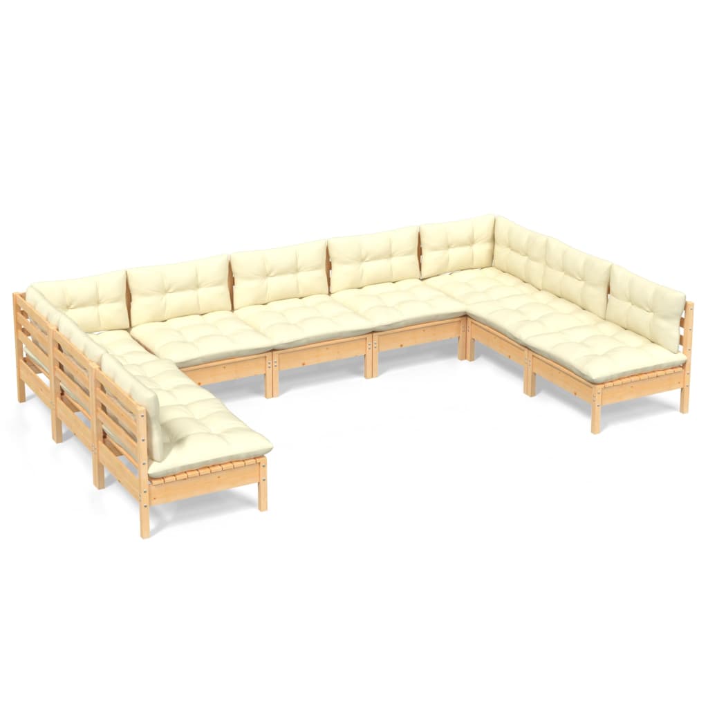 Garden furniture 9 pcs with cushions Solid pine cream