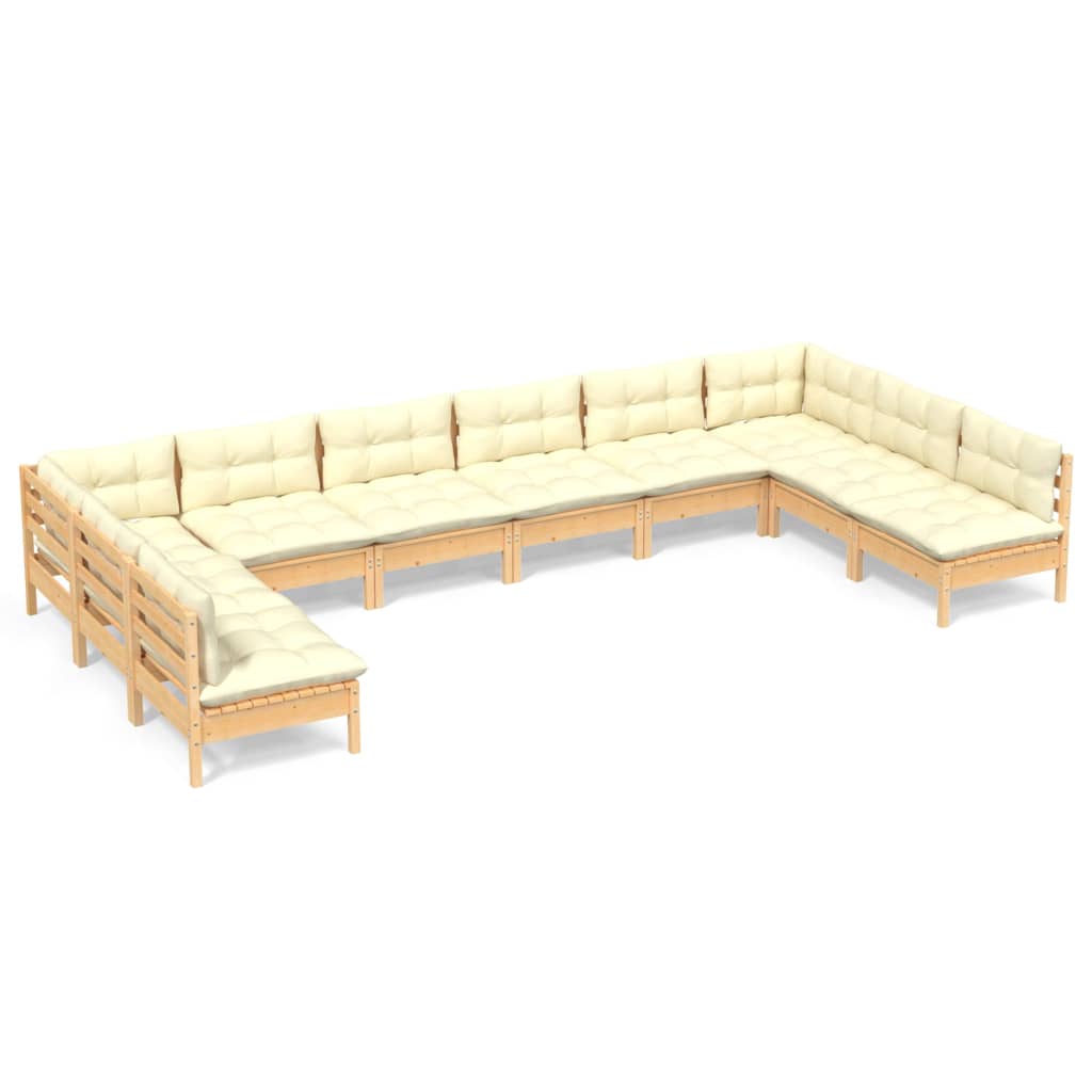 10 pcs garden furniture with cushions of solid pine wood