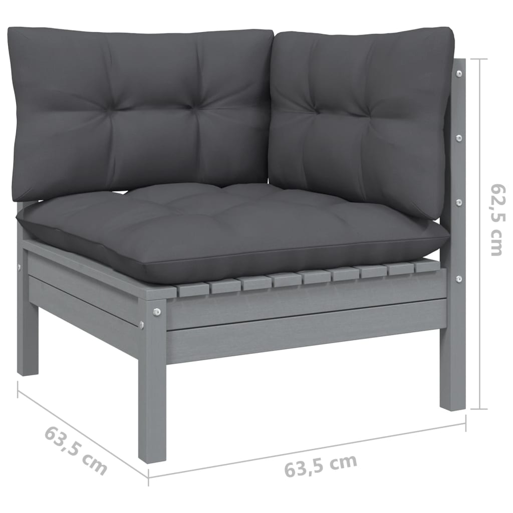 10 pcs garden furniture with solid gray pine wood cushions