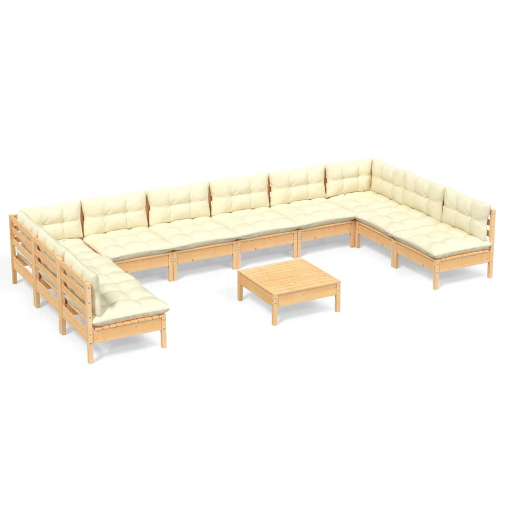 Garden furniture 11 pcs with cushions of solid pine wood