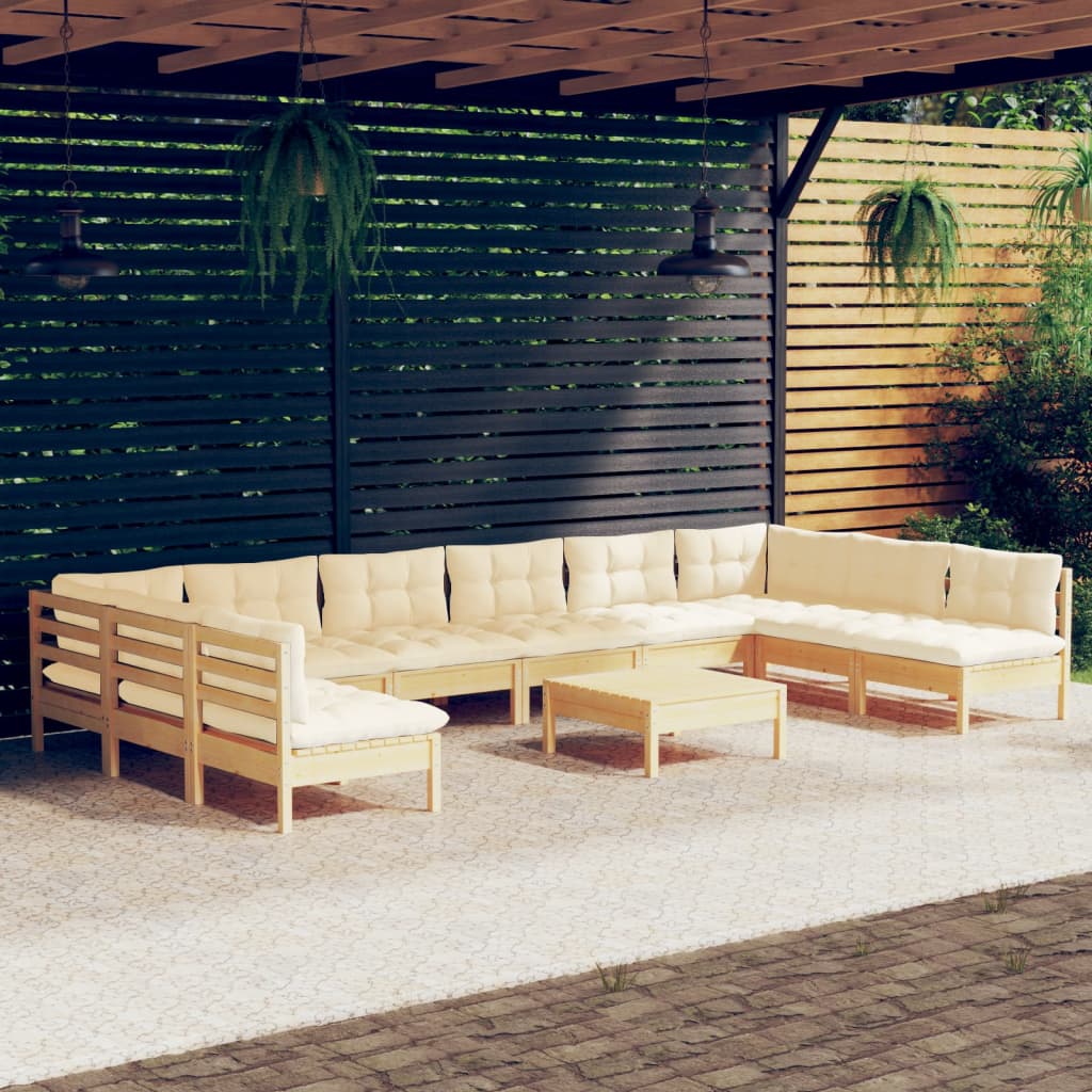 Garden furniture 11 pcs with cushions of solid pine wood