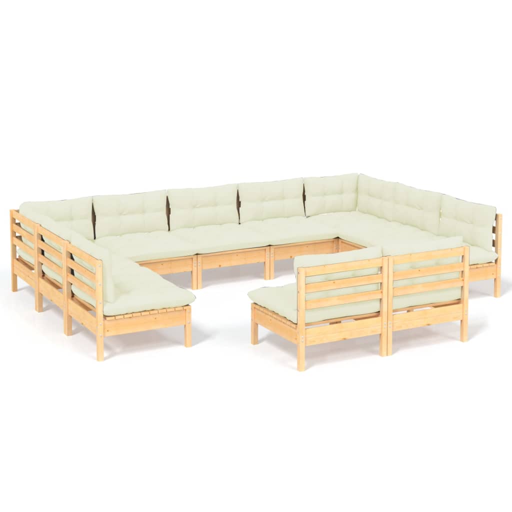 Garden furniture 11 pcs with cushions of solid pine wood