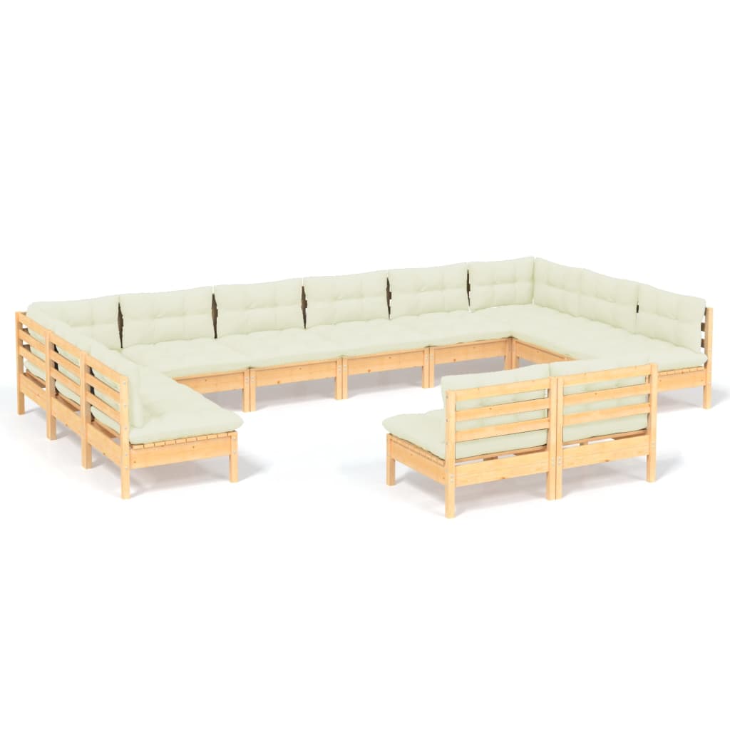 12 pcs garden furniture with cushions of solid pine wood