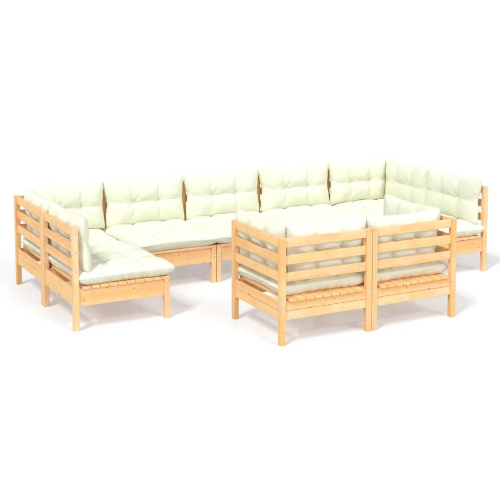 Garden furniture 9 pcs with cushions Solid pine cream