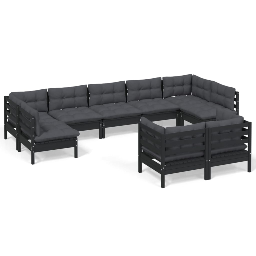 9 pcs garden furniture with black pine wood cushions