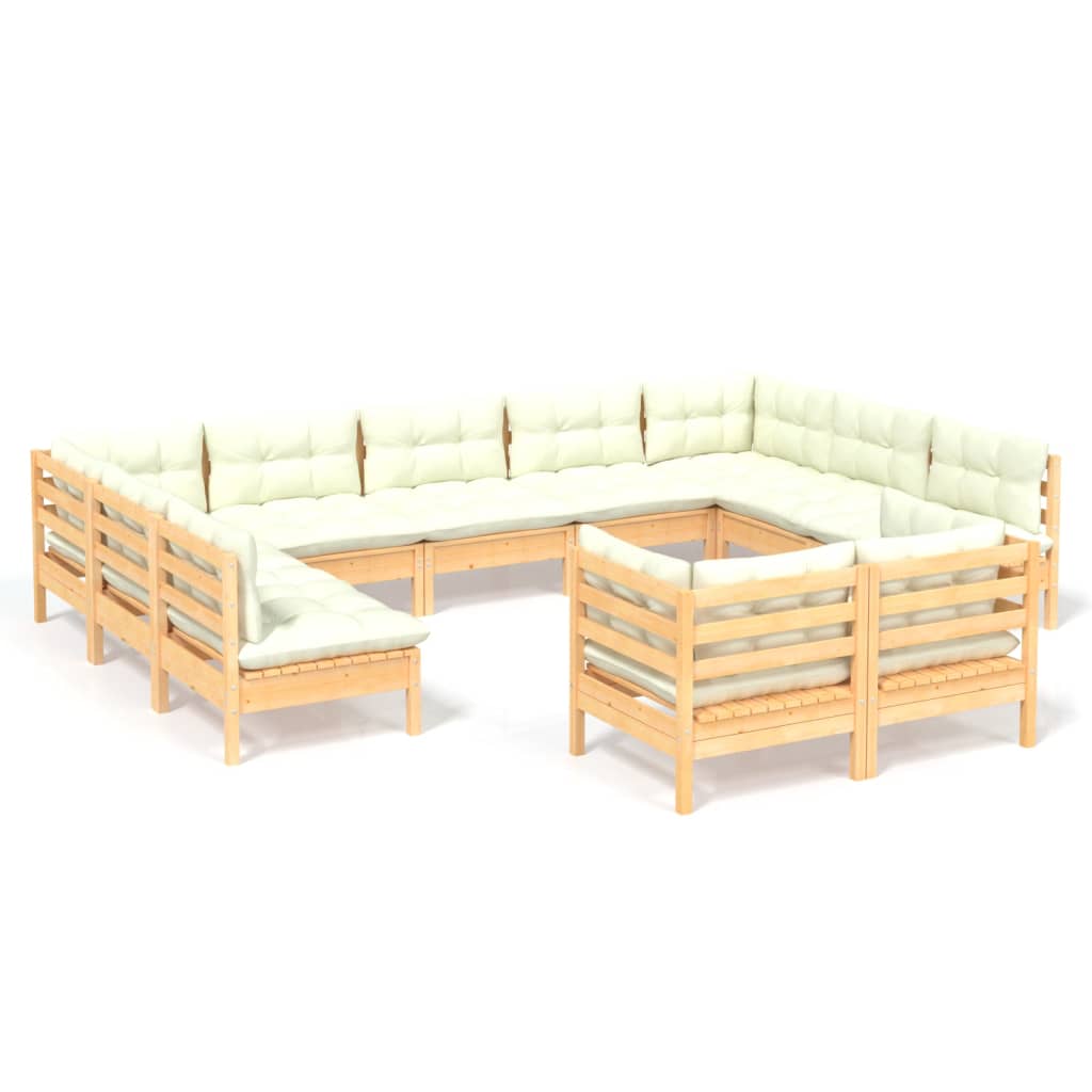 Garden furniture 11 pcs with cushions Solid pine cream