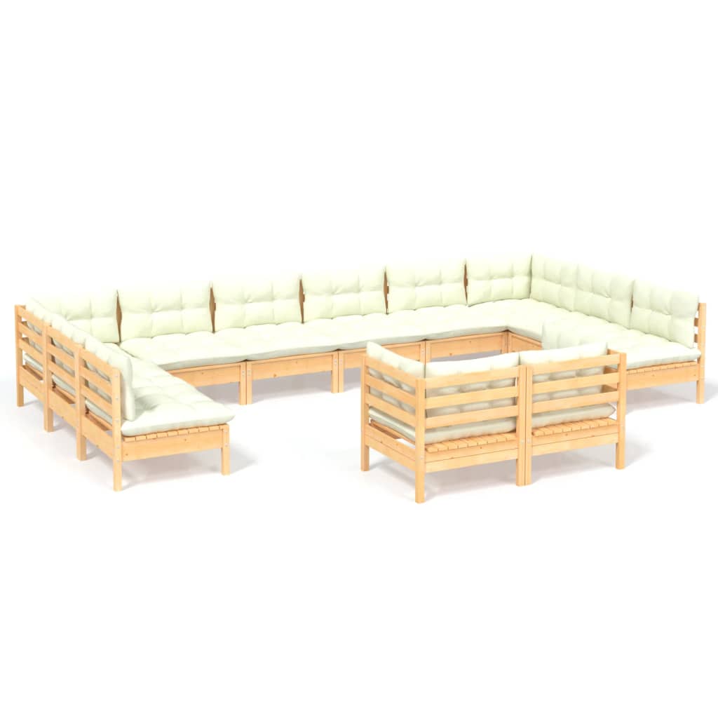 12 pcs garden furniture with cushions of solid pine wood