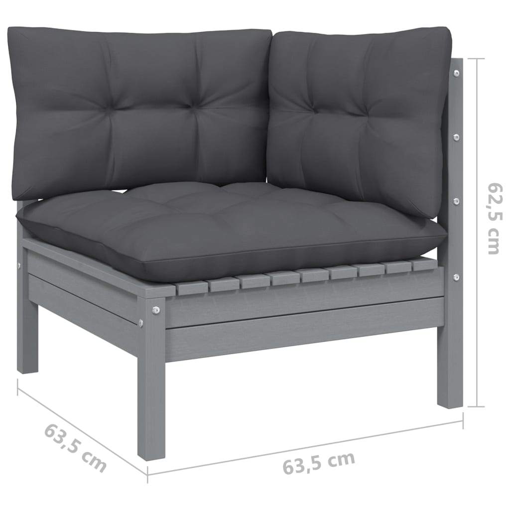 6 pcs garden furniture with gray pine wood cushions