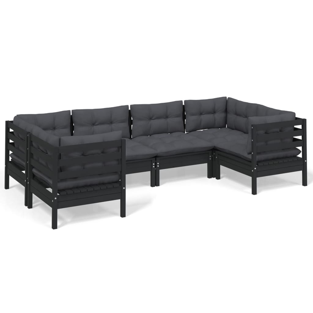 6 pcs garden furniture with black pine wood cushions