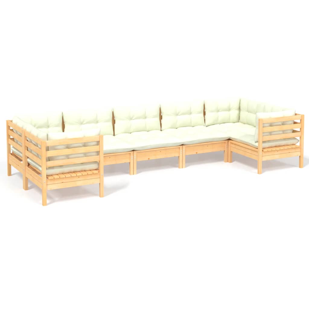 Garden furniture 7 pcs with pine wood cream cushions