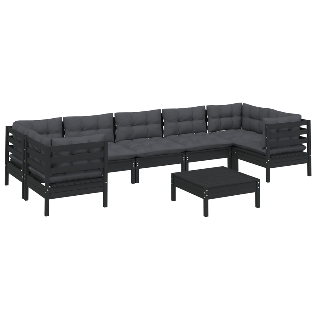 8 pcs garden furniture with black pine wood cushions