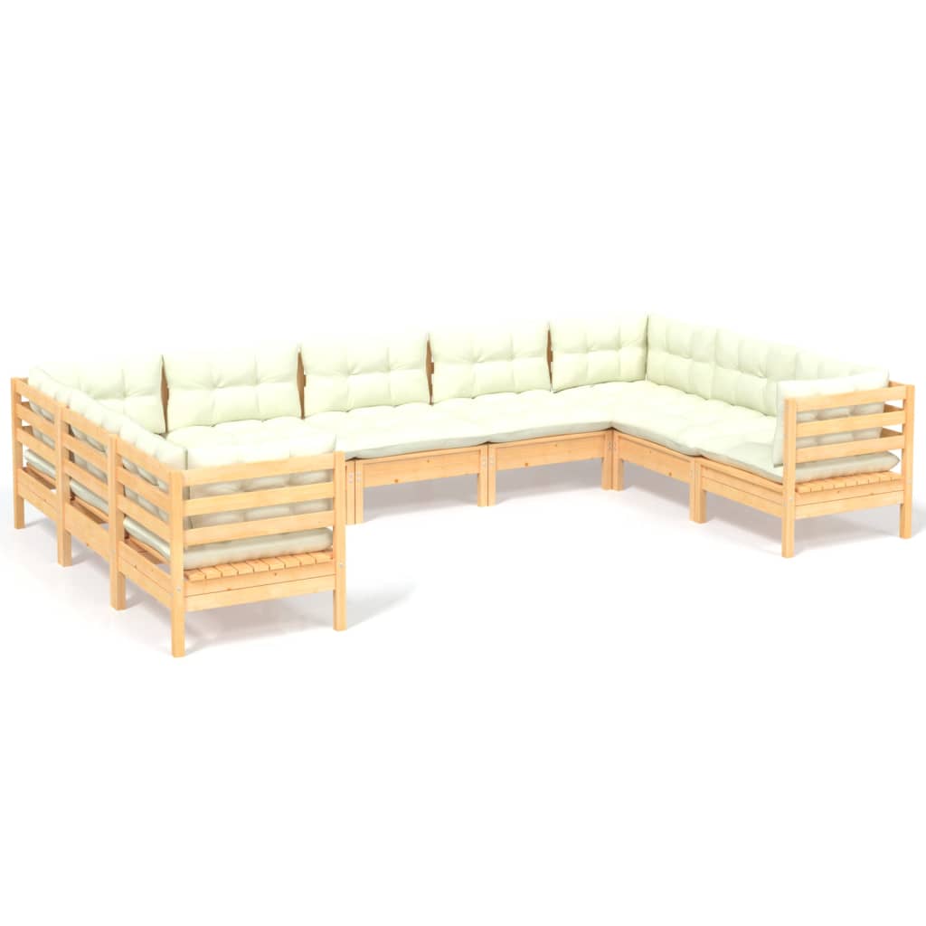 9 pcs garden furniture with pine wood cream cushions