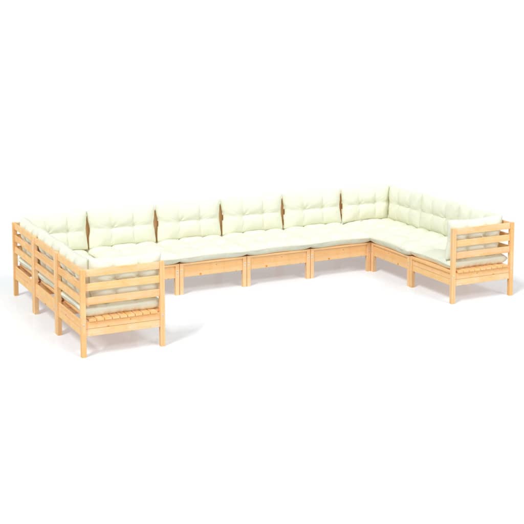 10 pcs garden furniture with pine wood cream cushions