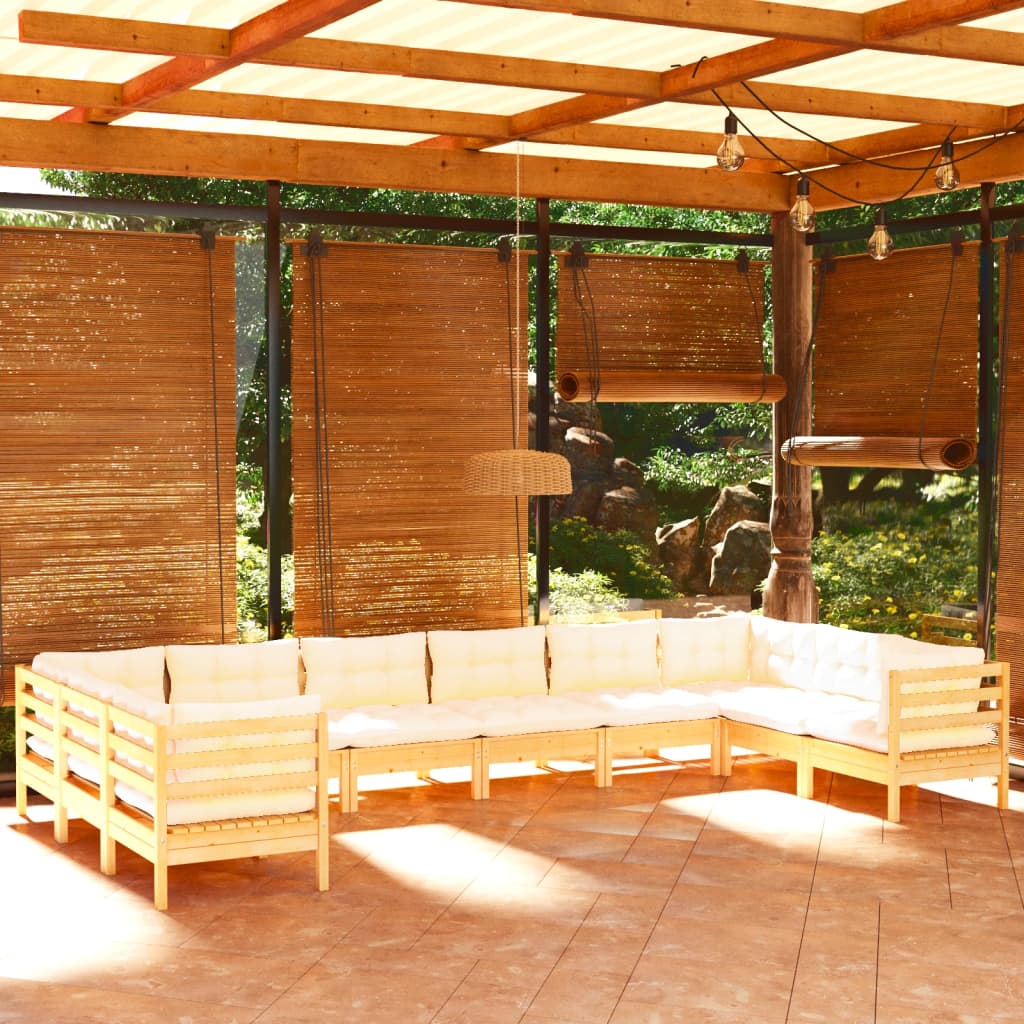 10 pezzi mobili da giardino con cuscini di crema in legno di pino