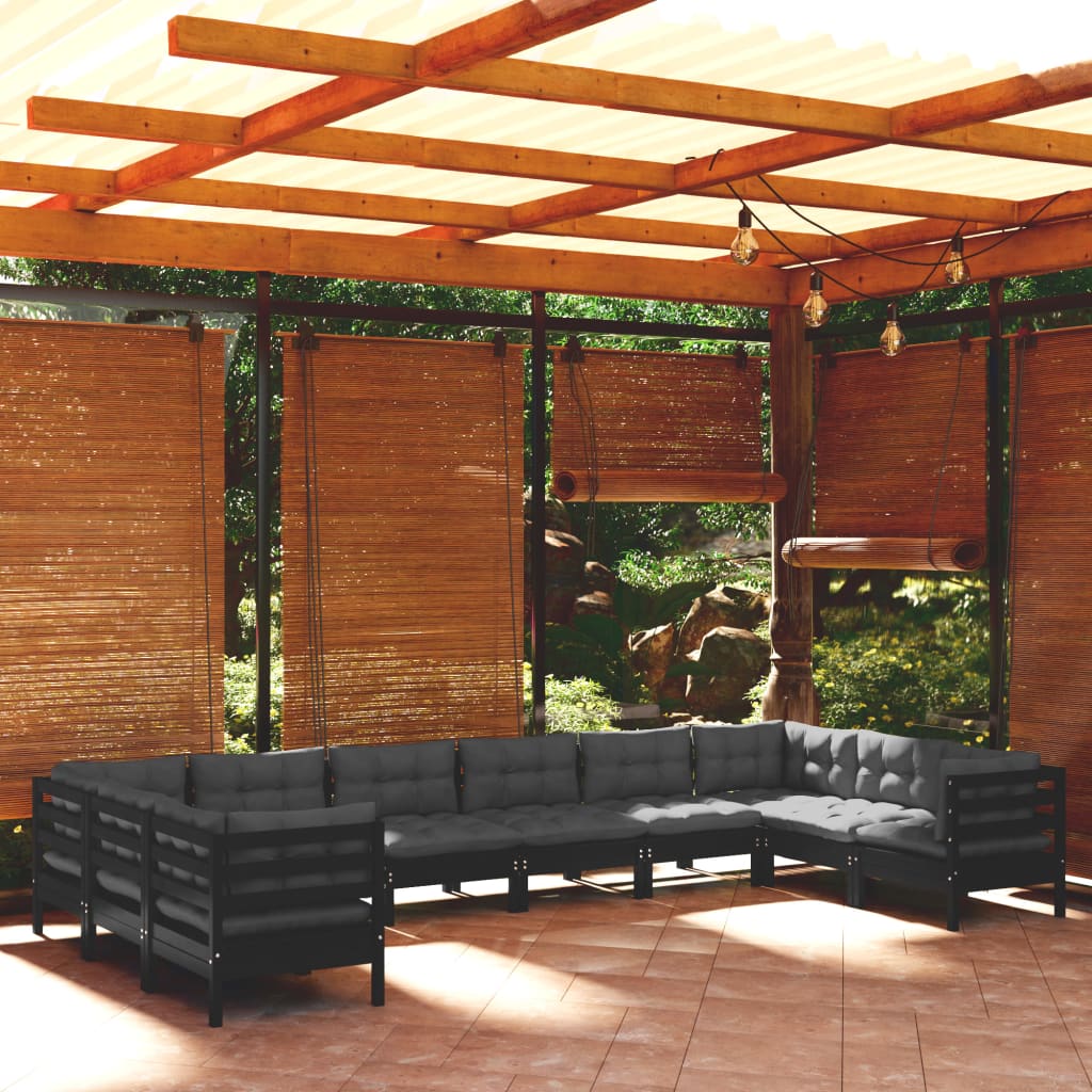 10 pezzi mobili da giardino con cuscini in legno di pino nero