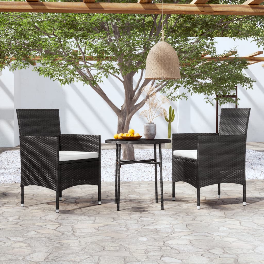 Mobilier à dîner de jardin 3 pcs Résine tressée Noir