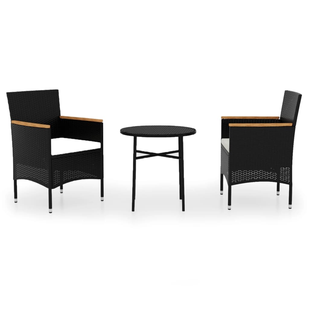 Mobilier à dîner de jardin 3 pcs Résine tressée Noir