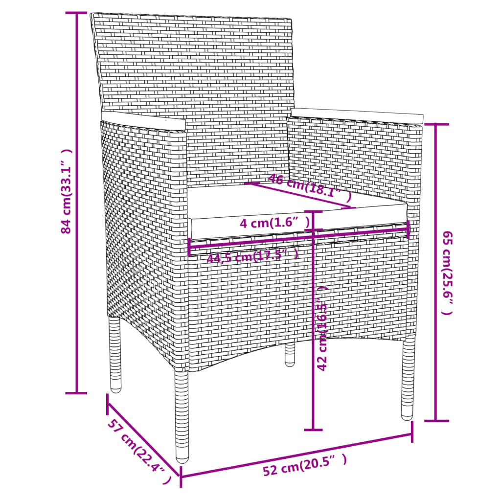 Mobilier à dîner de jardin 3 pcs Résine tressée Noir