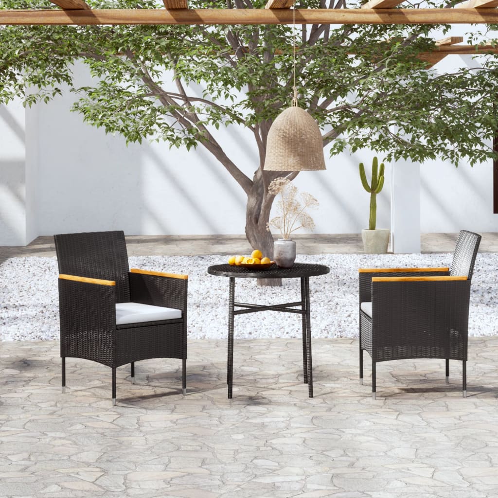 Garden dinner furniture 3 pcs black braided resin