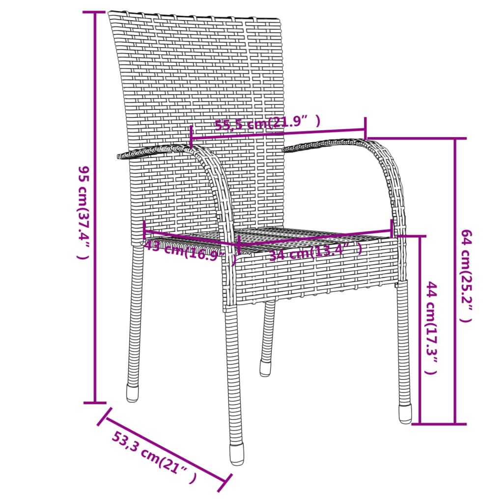 Set da pranzo da giardino 3pz. Resina intrecciata Marrone