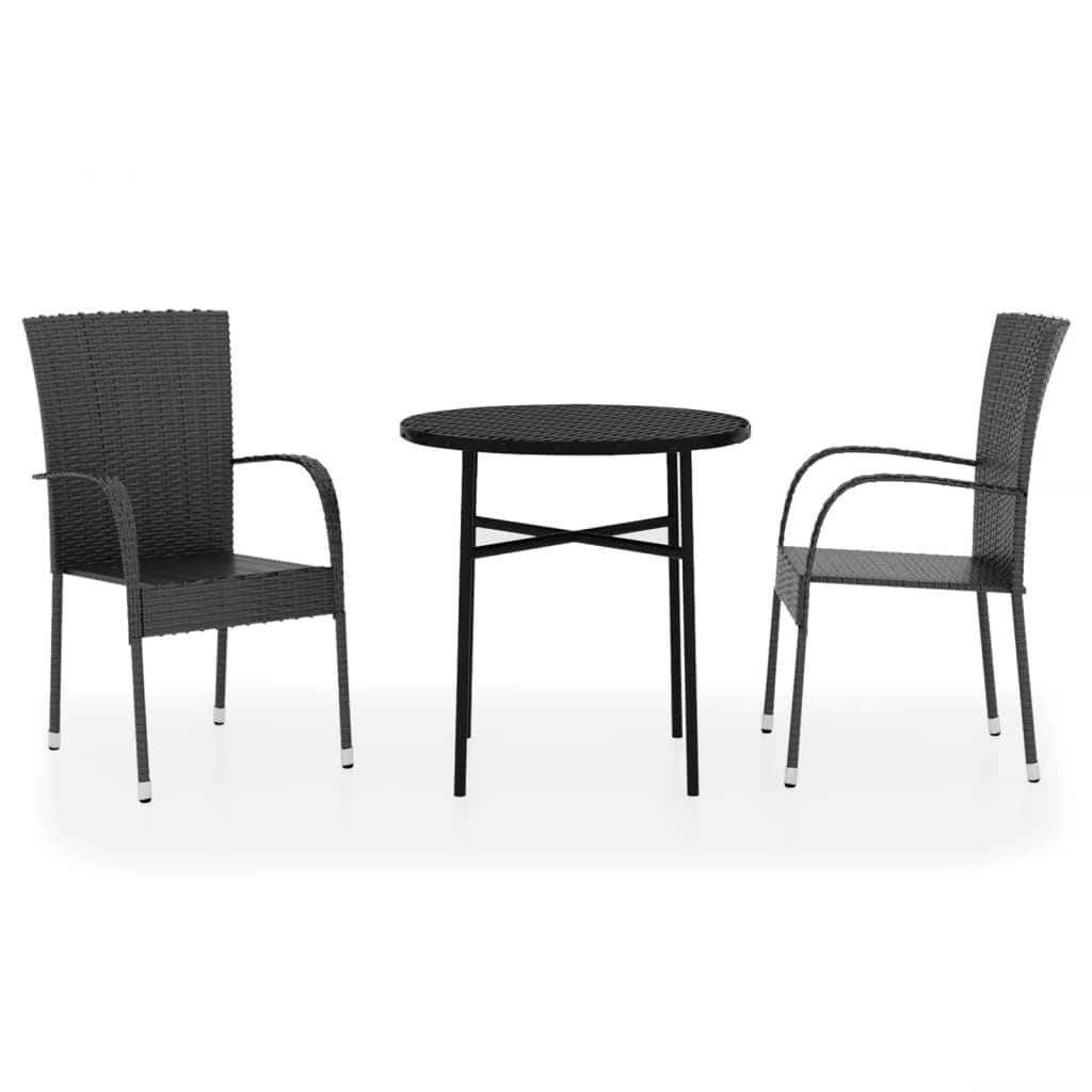 Mobilier à dîner de jardin 3 pcs Résine tressée Noir