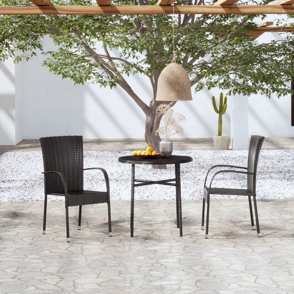 Mobilier à dîner de jardin 3 pcs Résine tressée Noir