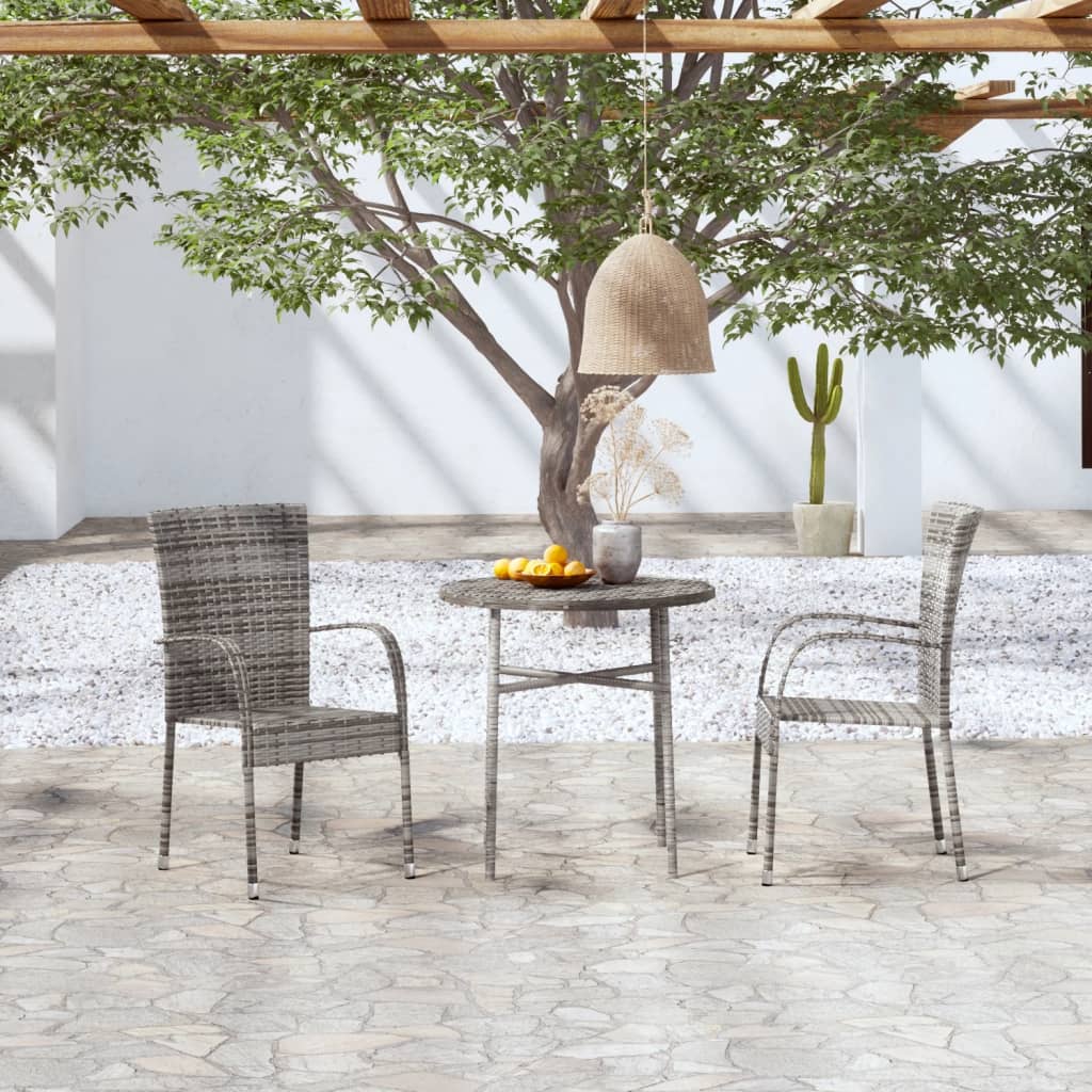 Set da pranzo da giardino 3 pz. In resina intrecciata Grigio