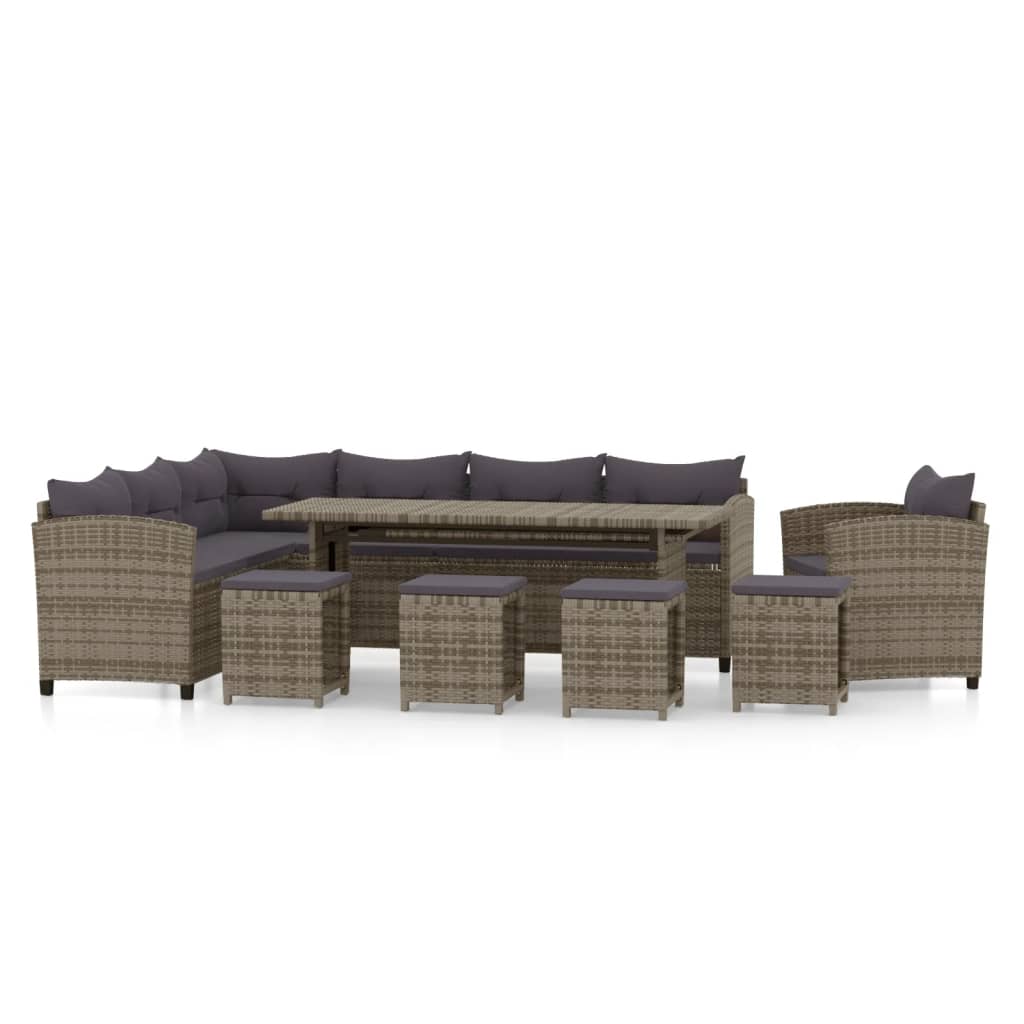 Garden furniture 7 pcs with gray braided resin cushions