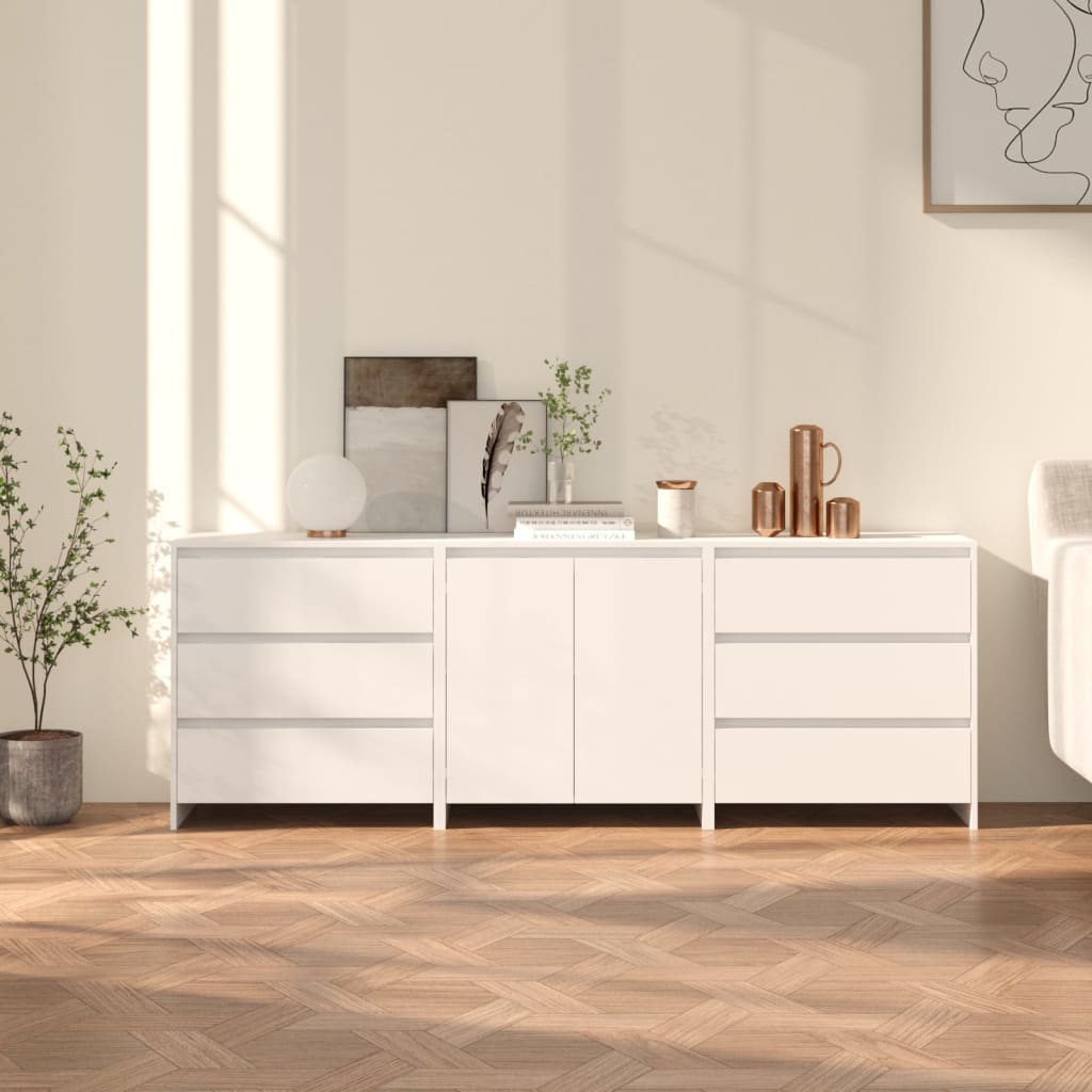 Credenze 3 pz. Legno ingegnerizzato bianco