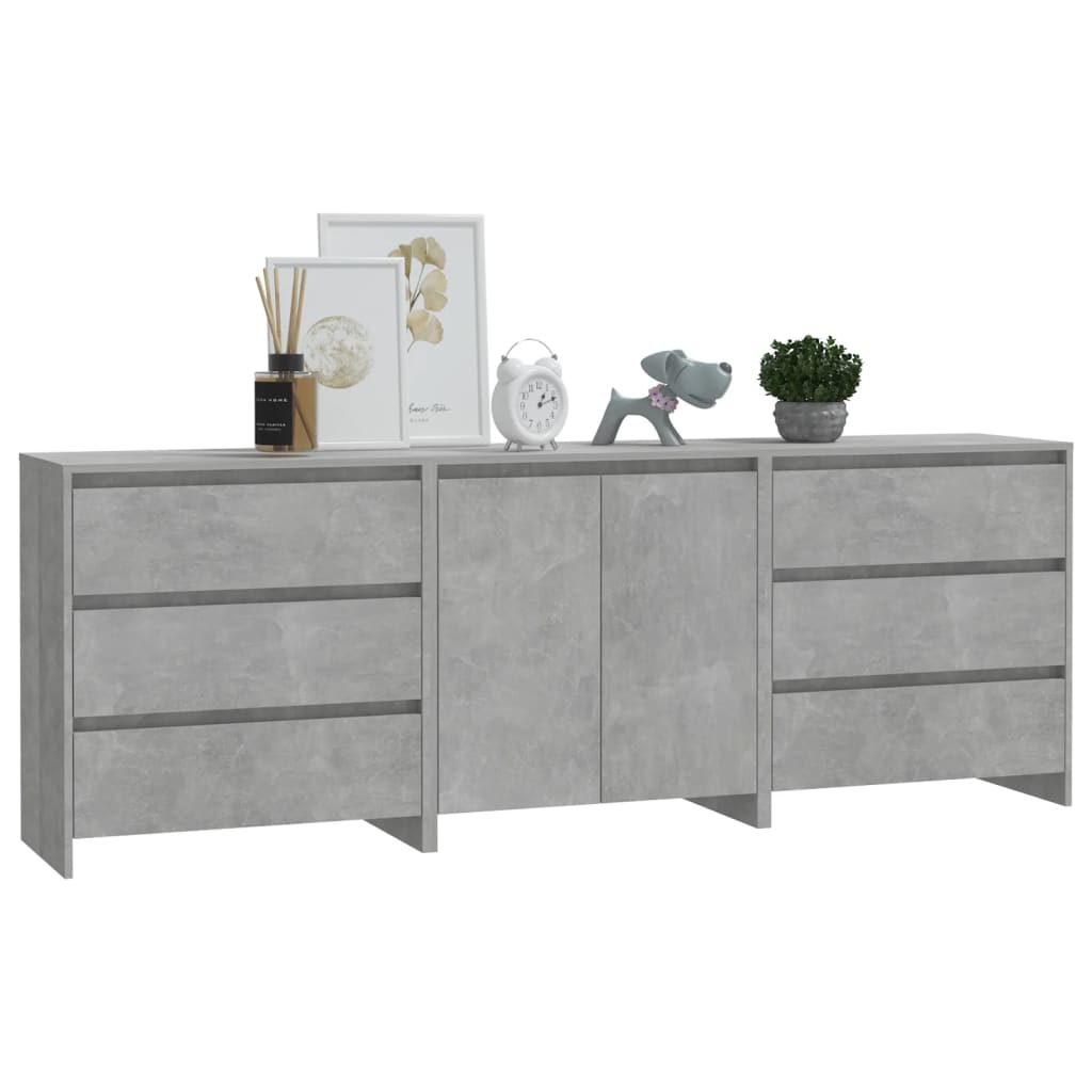 Buffets 3 pcs Gris béton Bois d'ingénierie