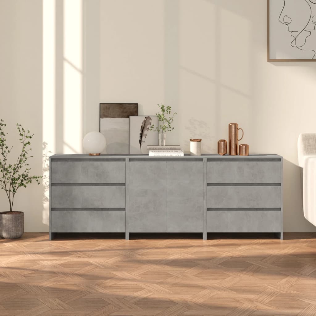 Credenze 3 pz. Grigio cemento Derivati ​​del legno