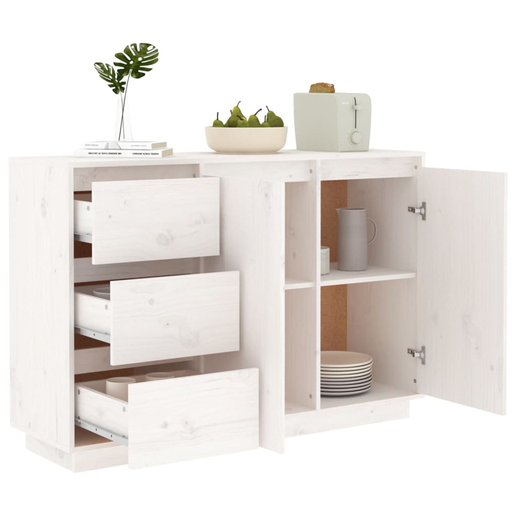 Buffet Blanc 111x34x75 cm Bois massif de pin