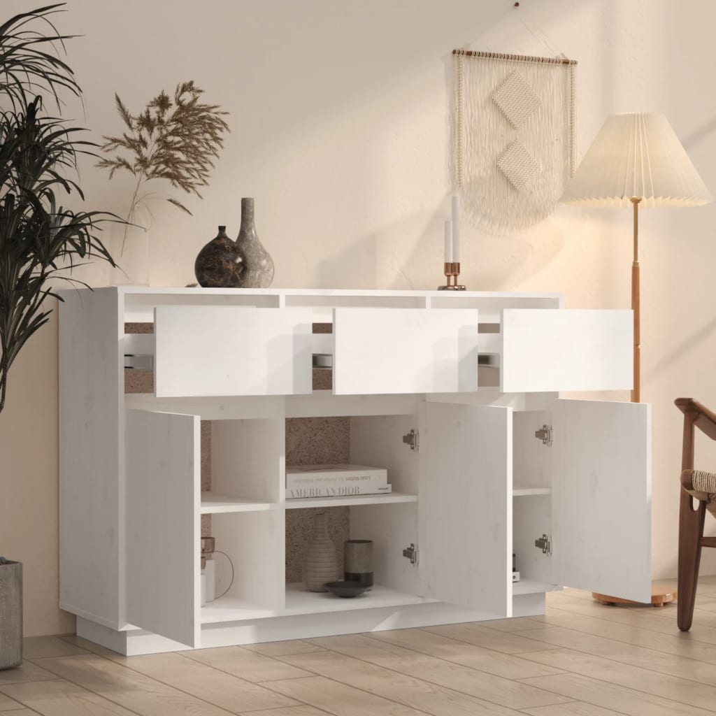 Buffet blanc 110x34x75 cm bois massif de pin